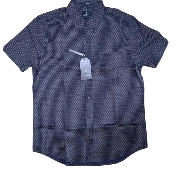 Ben Sherman  navy and brown short sleeve button down shirt sz M - Picture 1 of 5